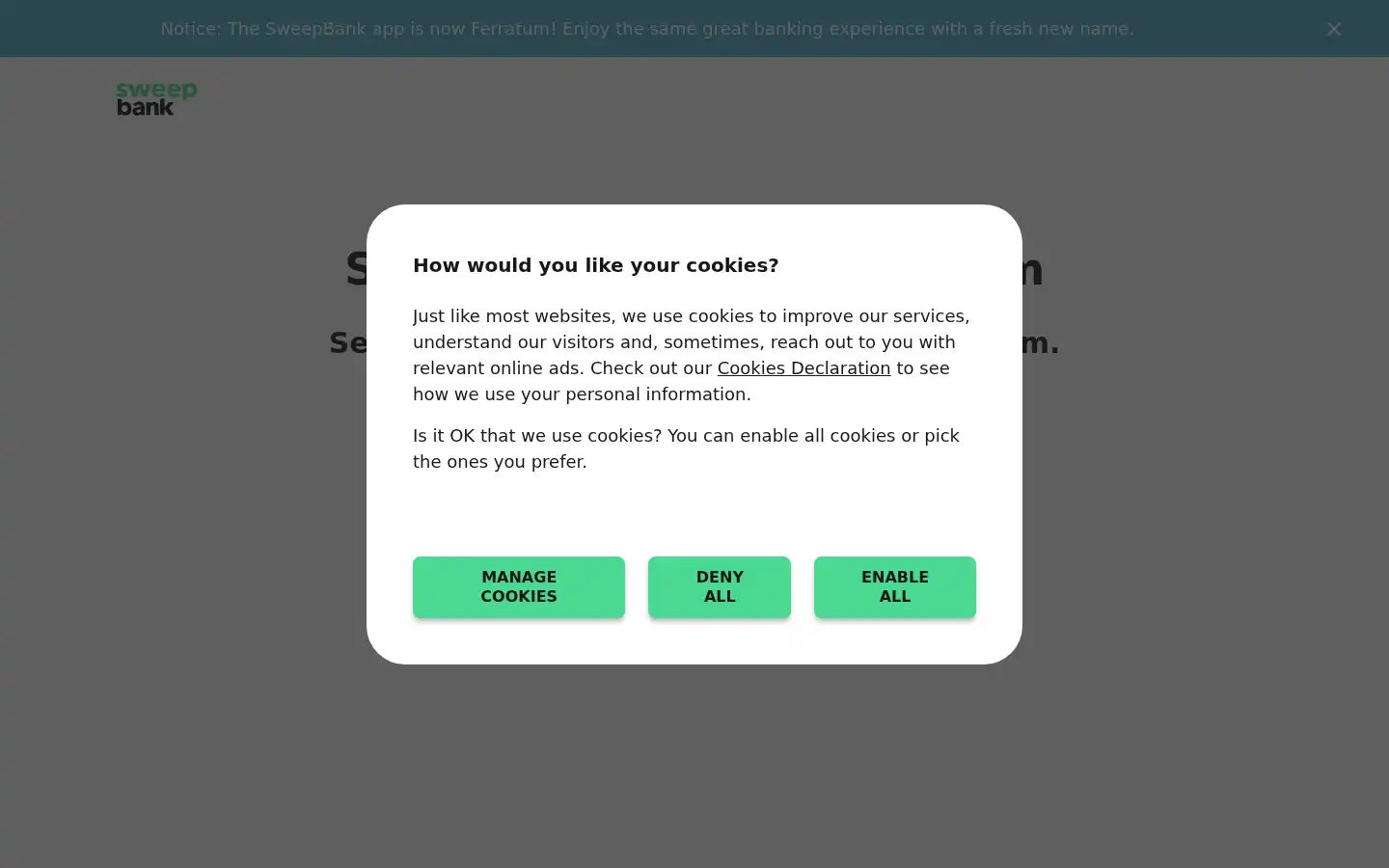 Screenshot of sweepbank.com