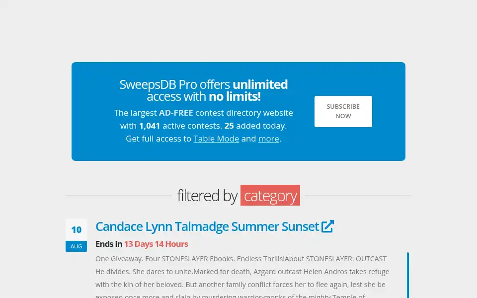 Screenshot of sweepsdb.com