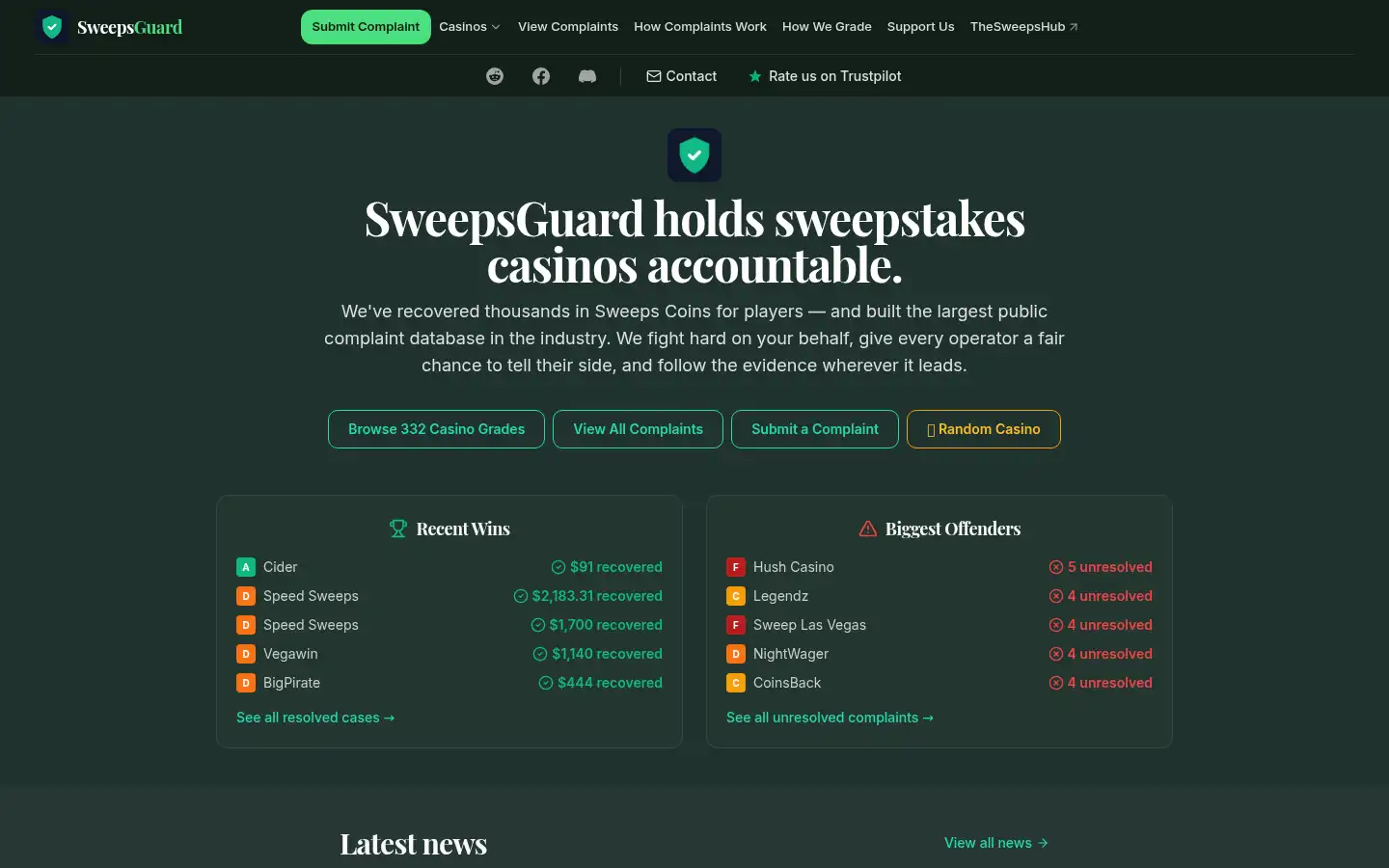 Screenshot of sweepsguard.com