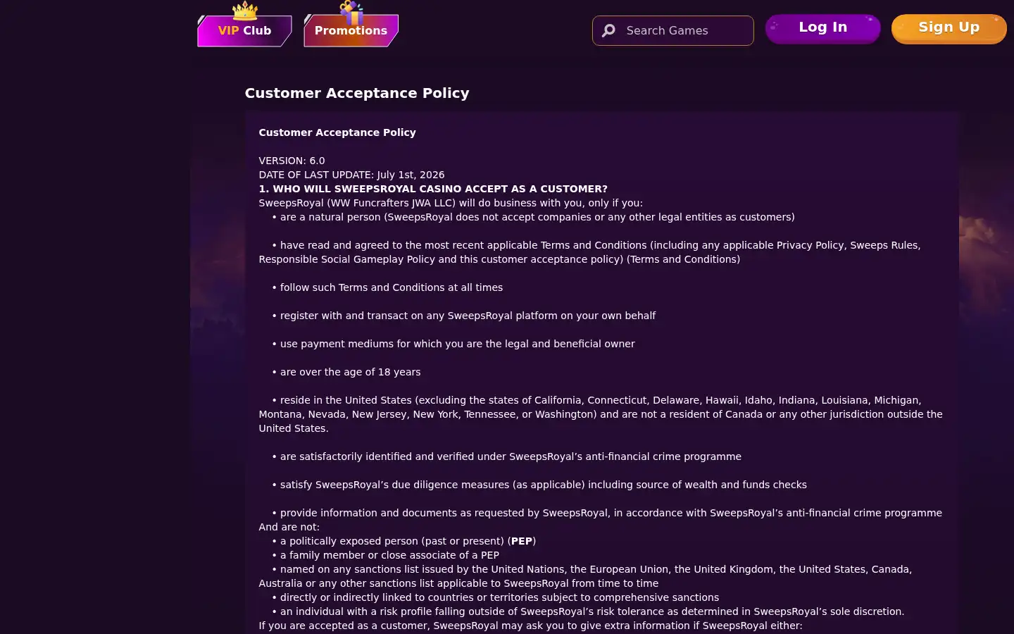 Screenshot of sweepsroyal.com