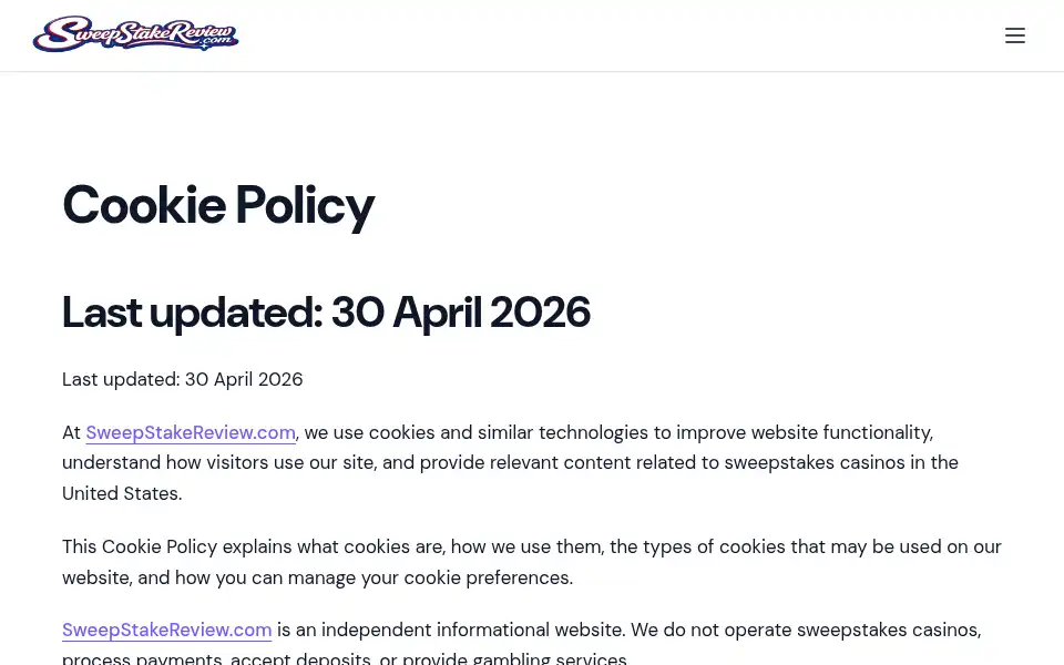 Screenshot of sweepstakereview.com
