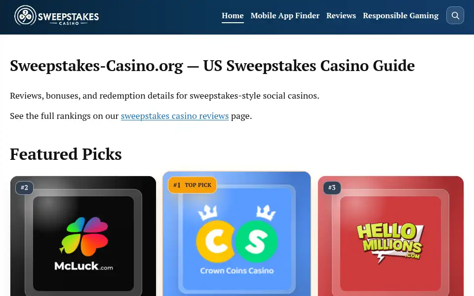 Screenshot of sweepstakes-casino.org
