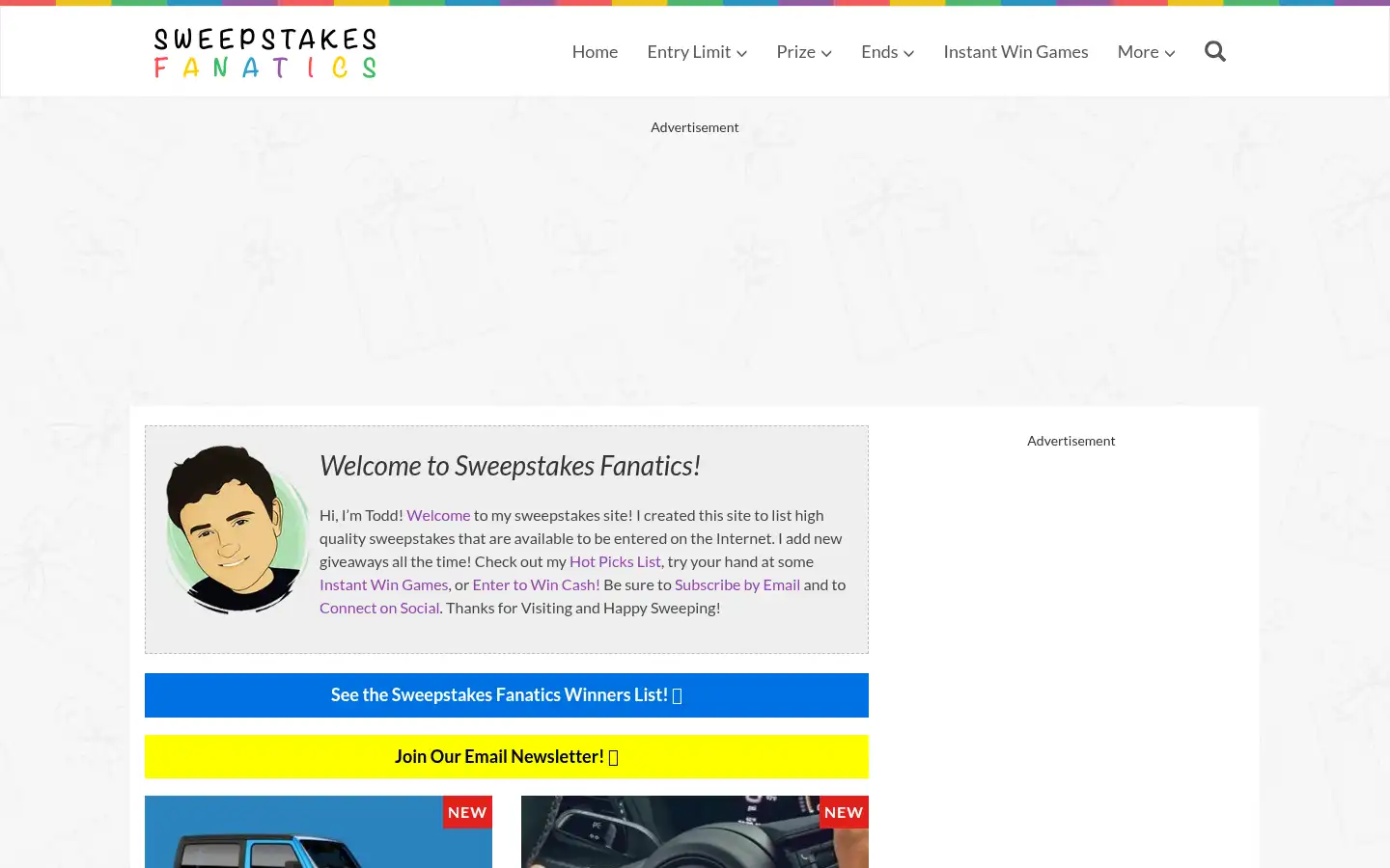 Screenshot of sweepstakesfanatics.com