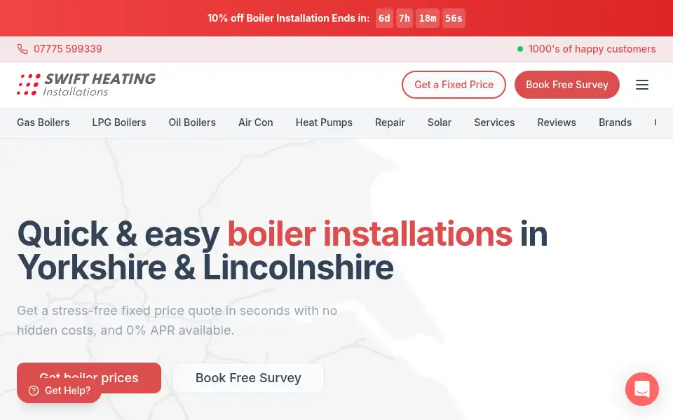 Screenshot of swiftheatinginstallations.co.uk