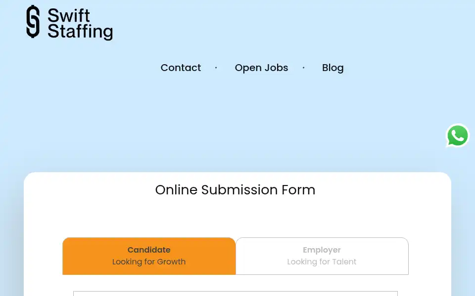 Screenshot of swiftstaffinggroup.com