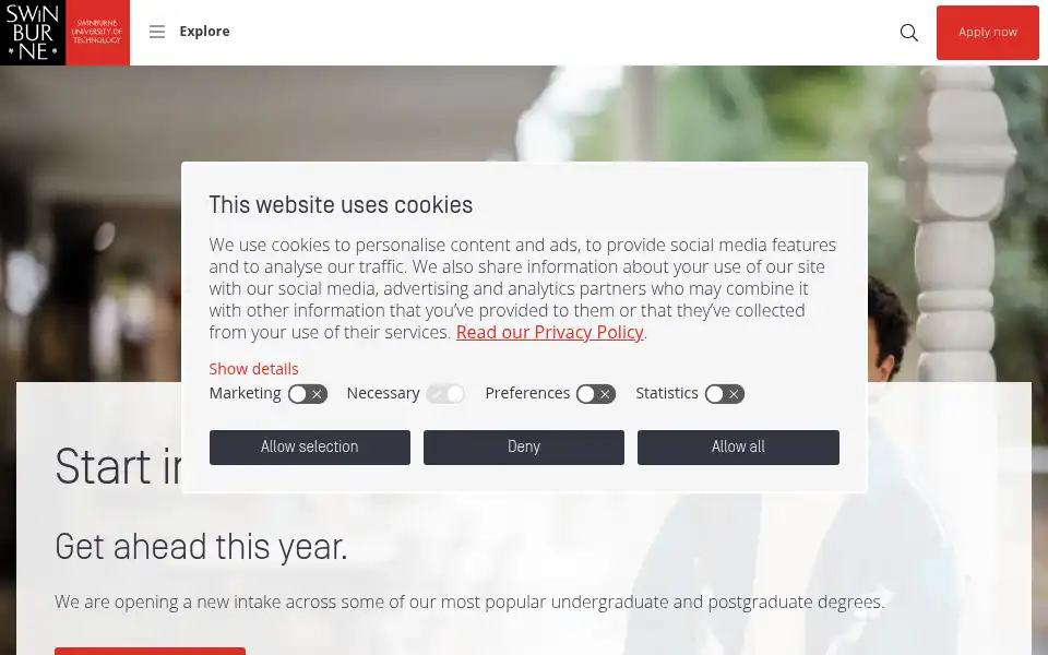 Screenshot of swinburne.edu.au