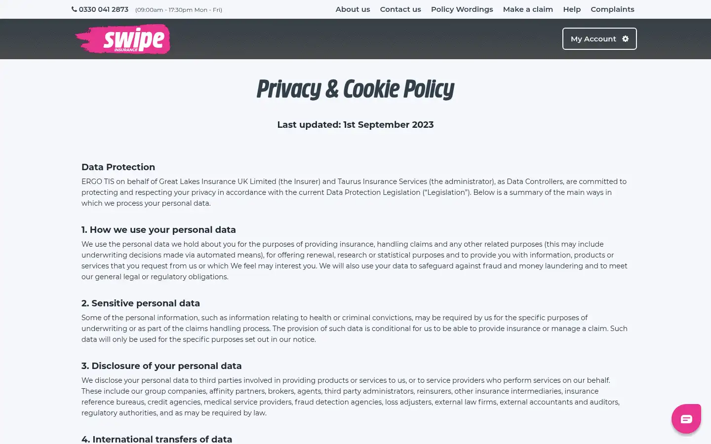 Screenshot of swipeinsurance.co.uk
