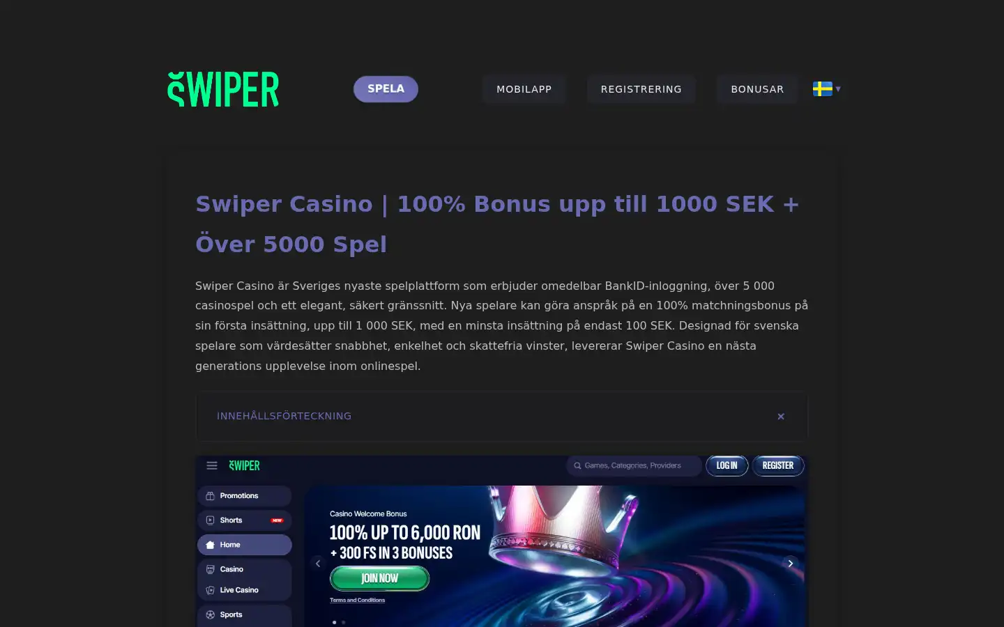 Screenshot of swipercasino.app