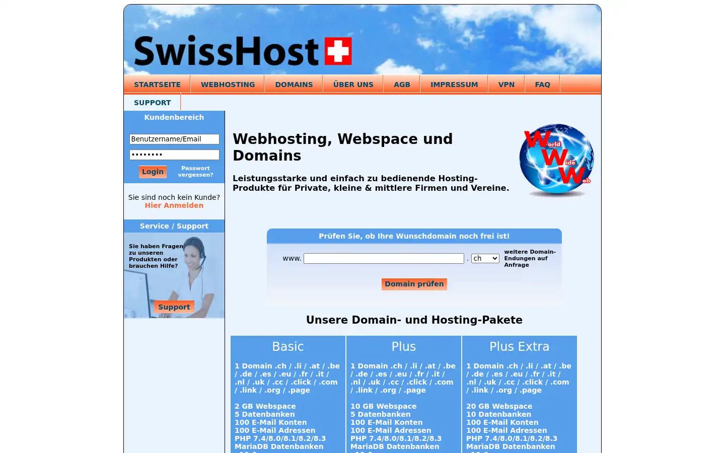Screenshot of swisshost.ch