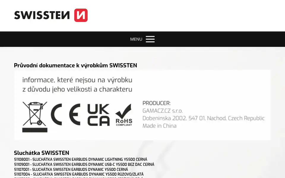 Screenshot of swissten.com