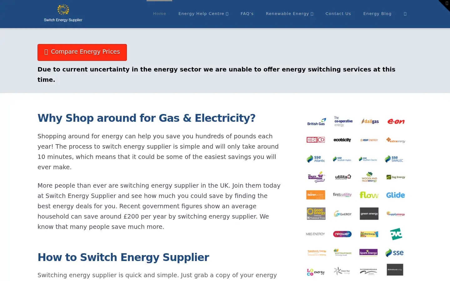 Screenshot of switchenergysupplier.co.uk