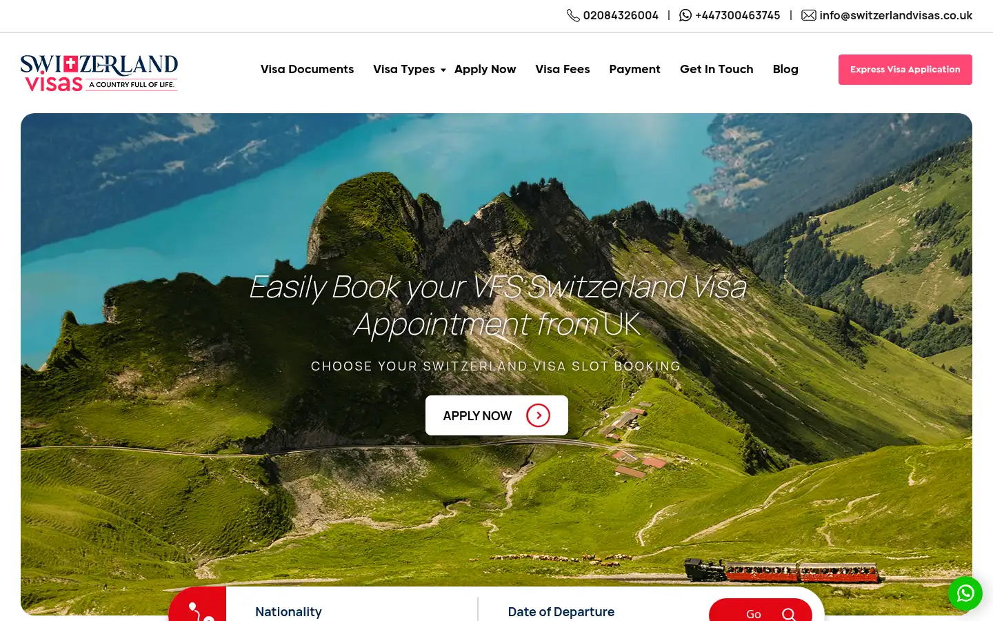 Screenshot of switzerlandvisas.co.uk