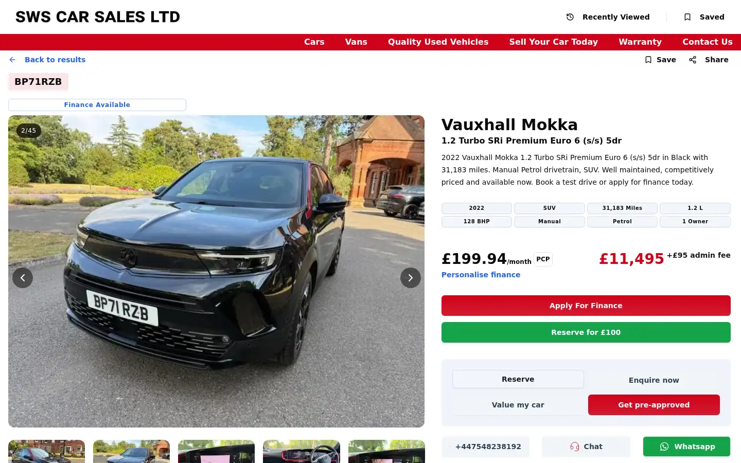 Screenshot of swscarsales.co.uk