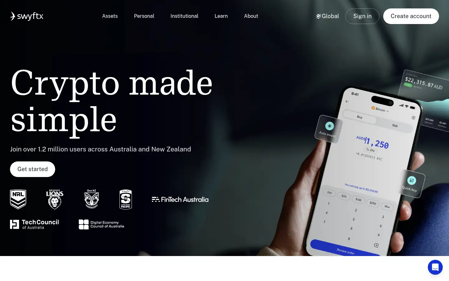Screenshot of swyftx.com