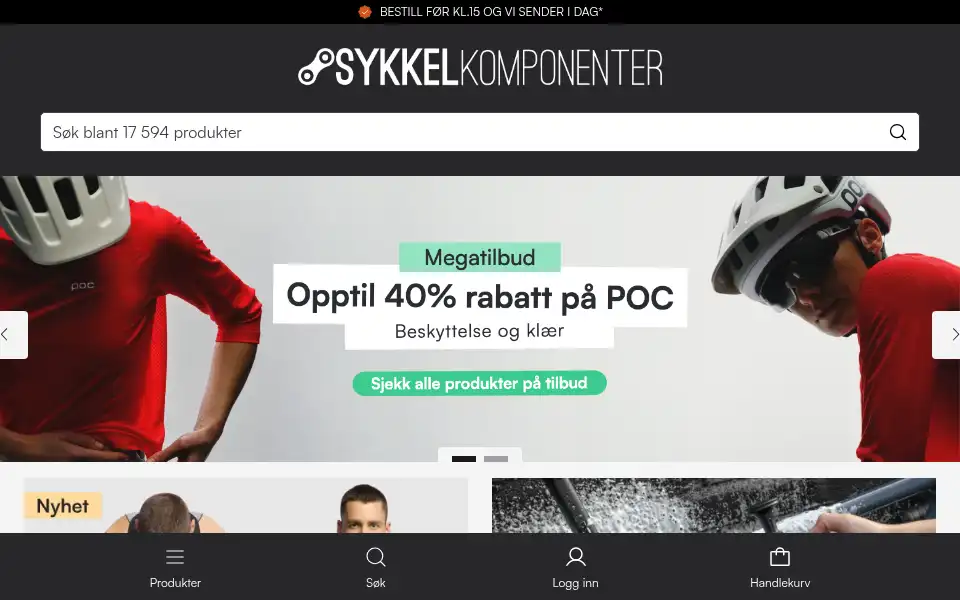 Screenshot of sykkelkomponenter.no
