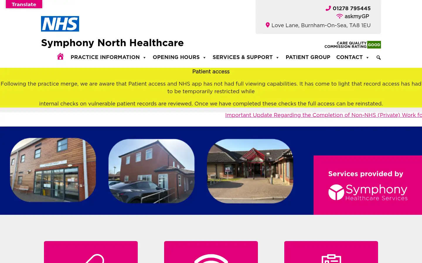 Screenshot of symphonynorthhealthcare.com