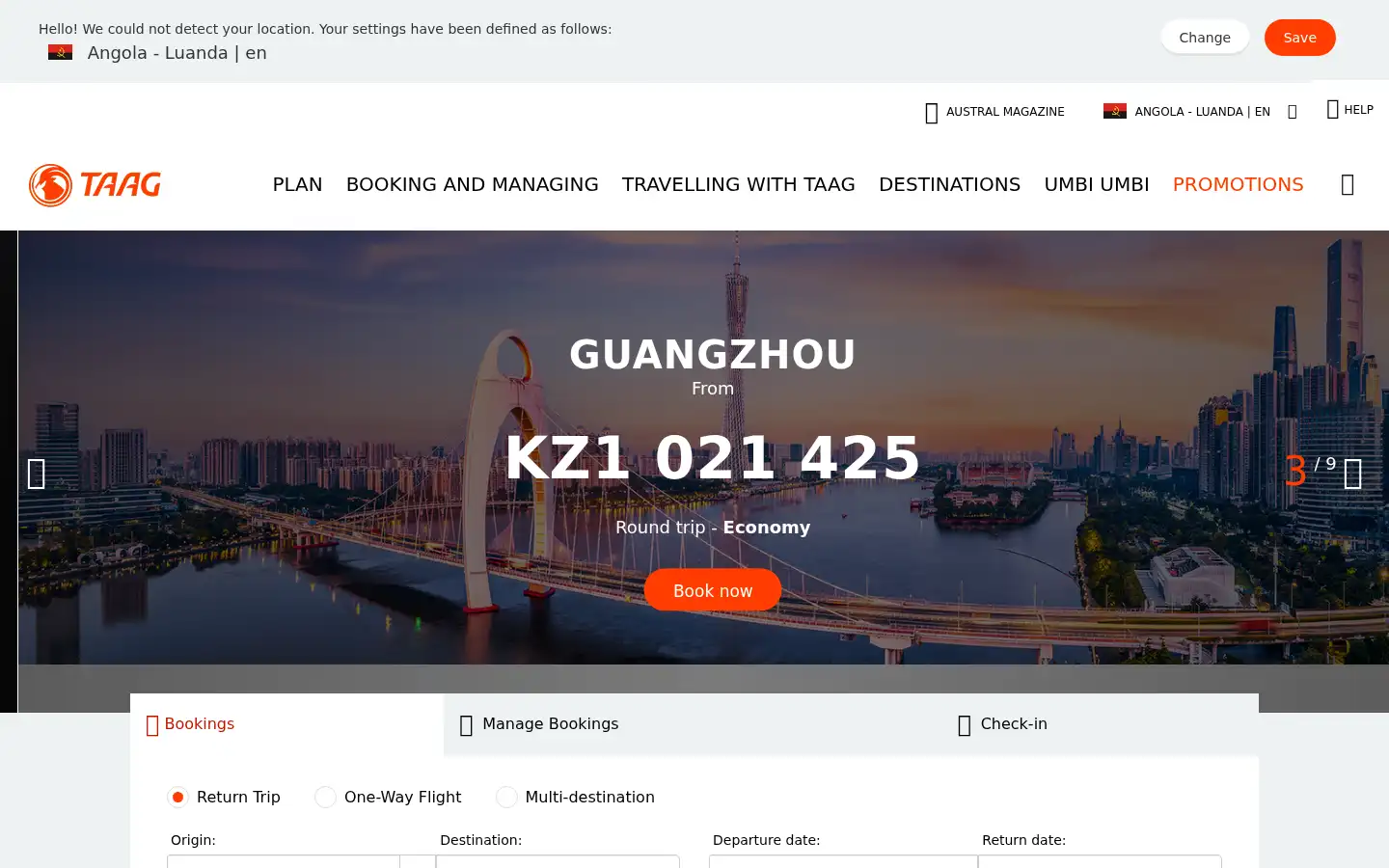 Screenshot of taag.com
