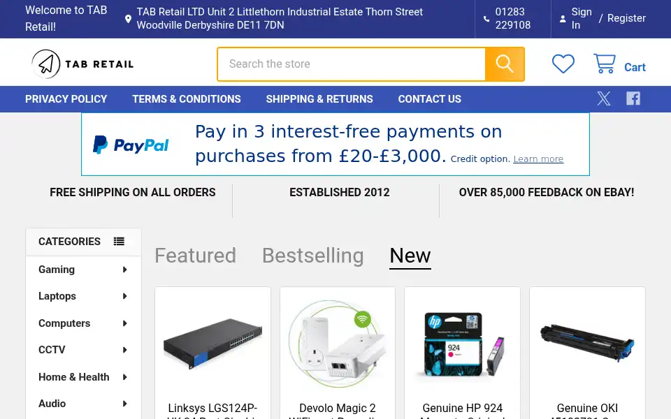 Screenshot of tab-retail.co.uk
