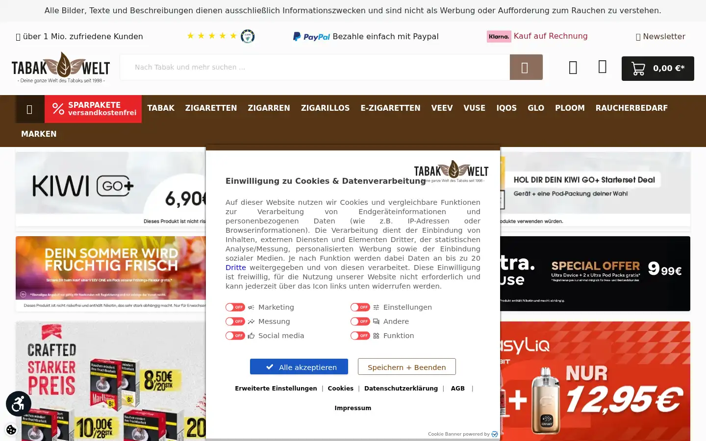 Screenshot of tabak-welt.de