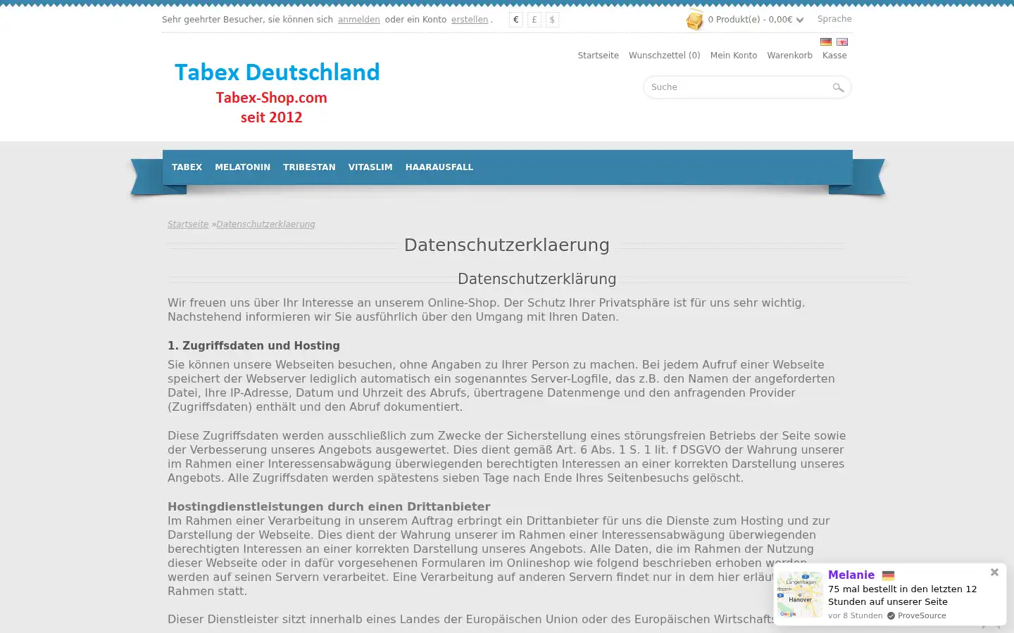 Screenshot of tabex-shop.com
