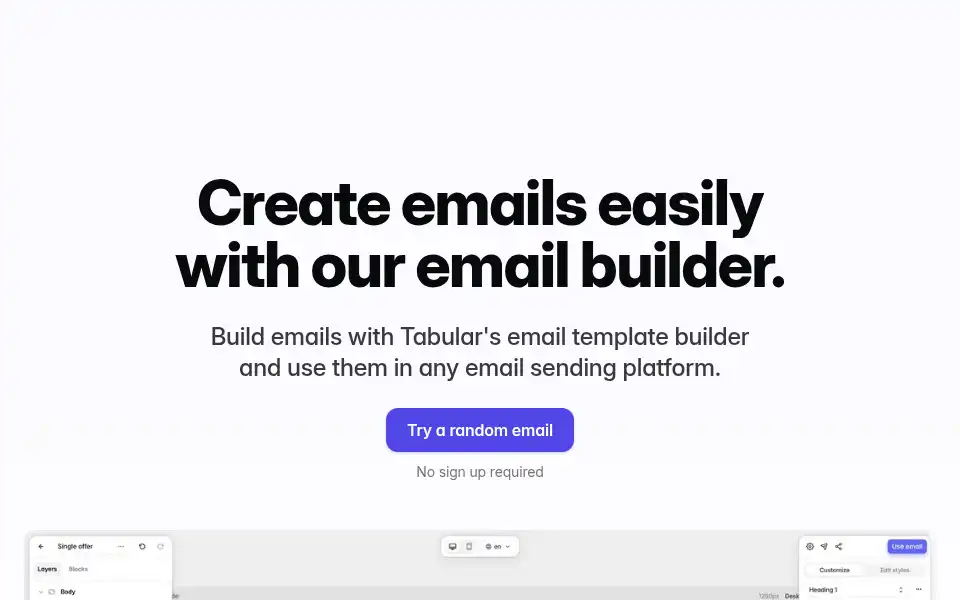 Screenshot of tabular.email