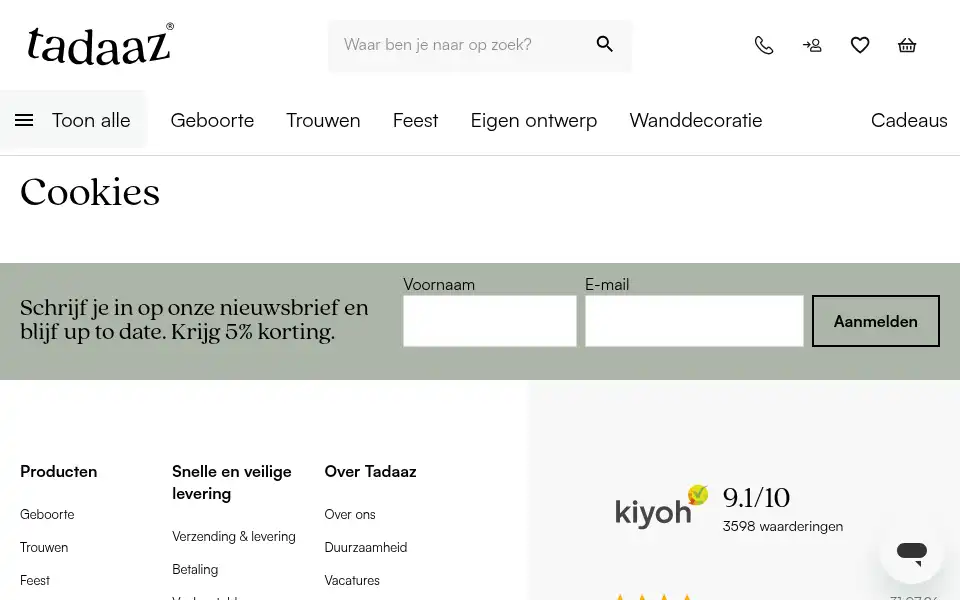 Screenshot of tadaaz.nl