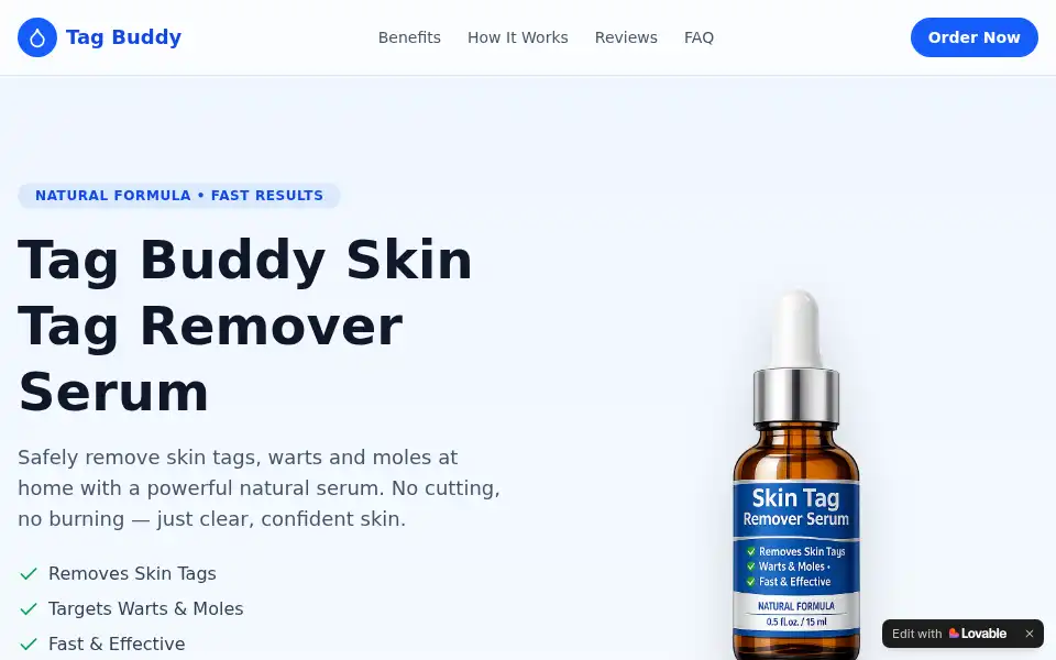 Screenshot of tagbuddyskintagremover.lovable.app