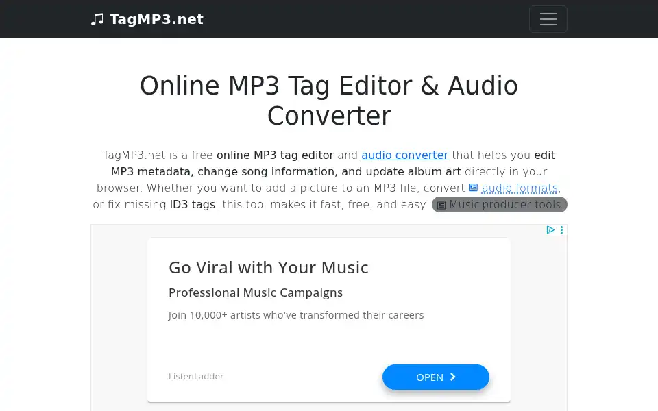 Screenshot of tagmp3.net