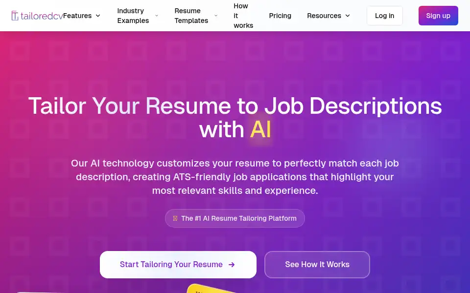 Screenshot of tailoredcv.ai