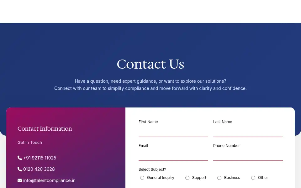 Screenshot of talentcompliance.in
