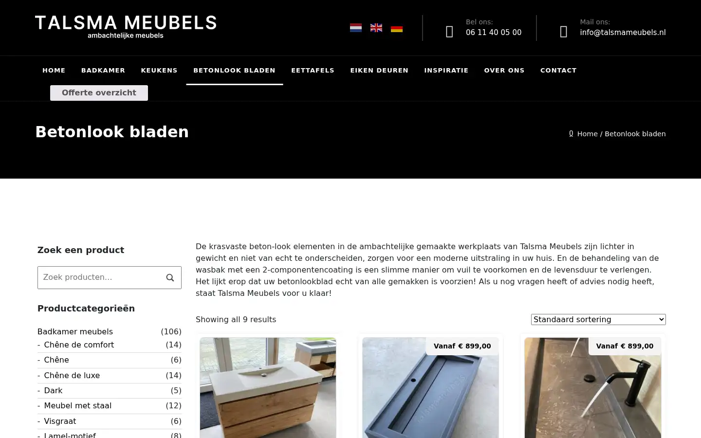 Screenshot of talsmameubels.nl