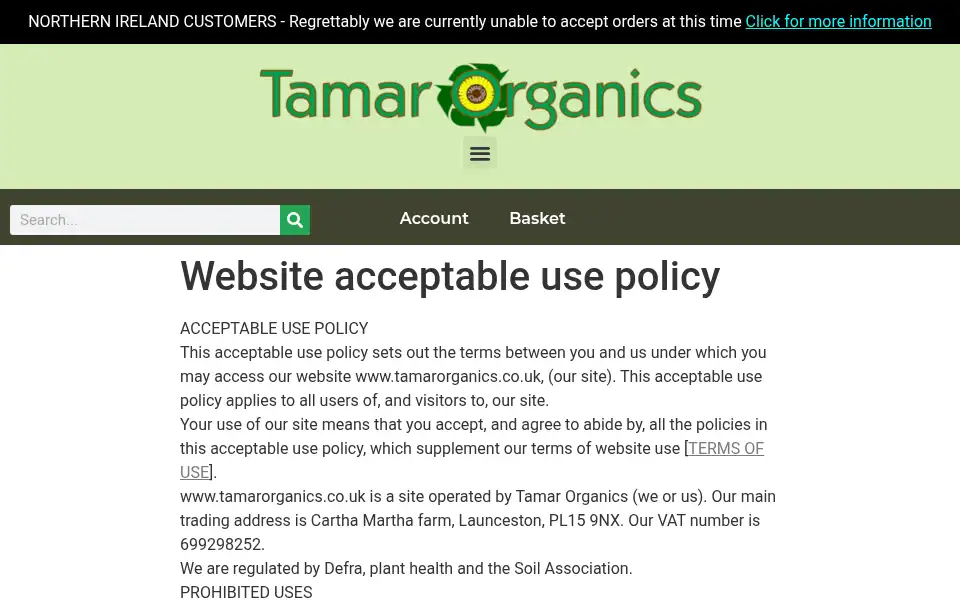 Screenshot of tamarorganics.co.uk
