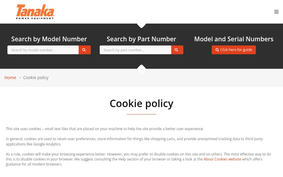 Screenshot of tanakaspares.co.uk
