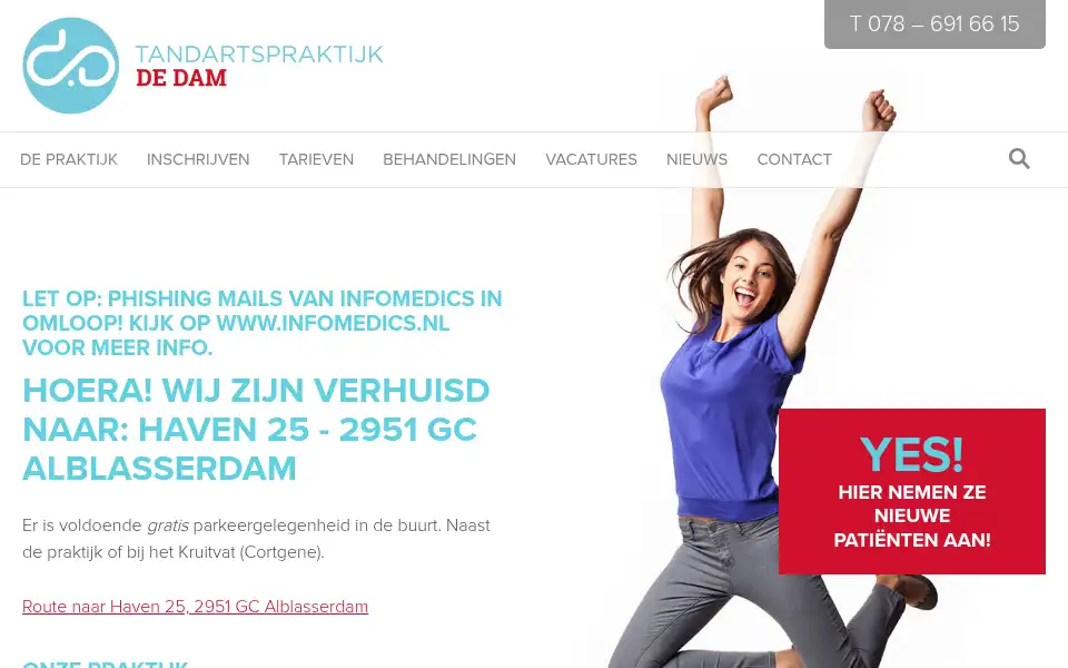 Screenshot of tandartsdedam.nl