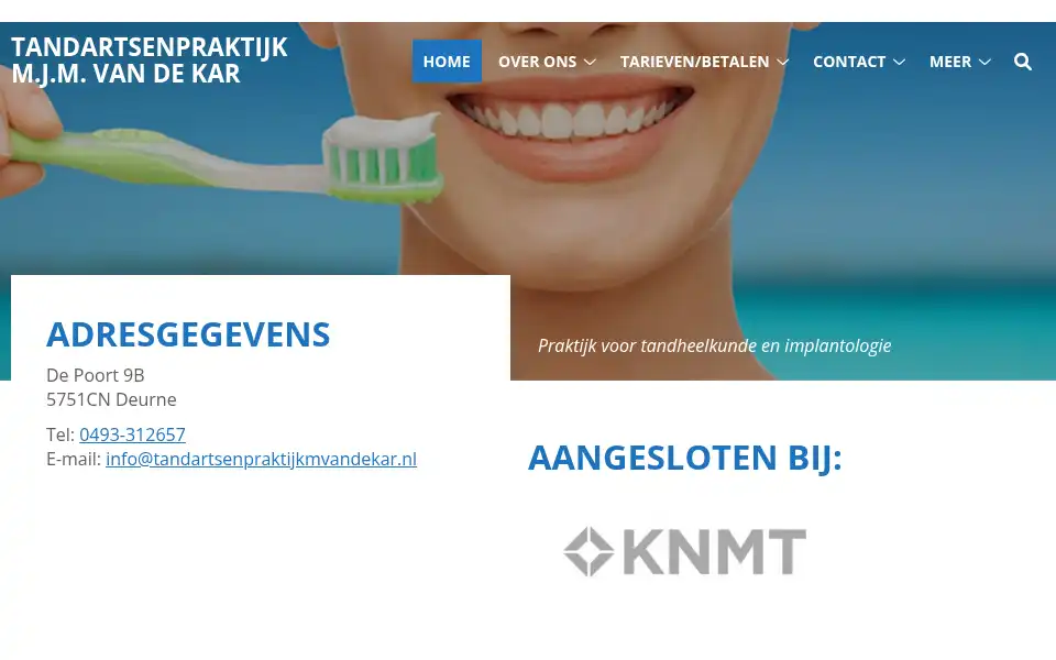 Screenshot of tandartsenpraktijkmvandekar.nl