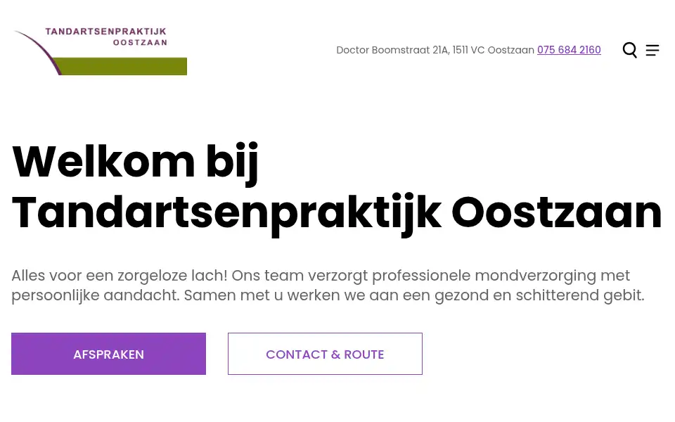 Screenshot of tandartsenpraktijkoostzaan.nl