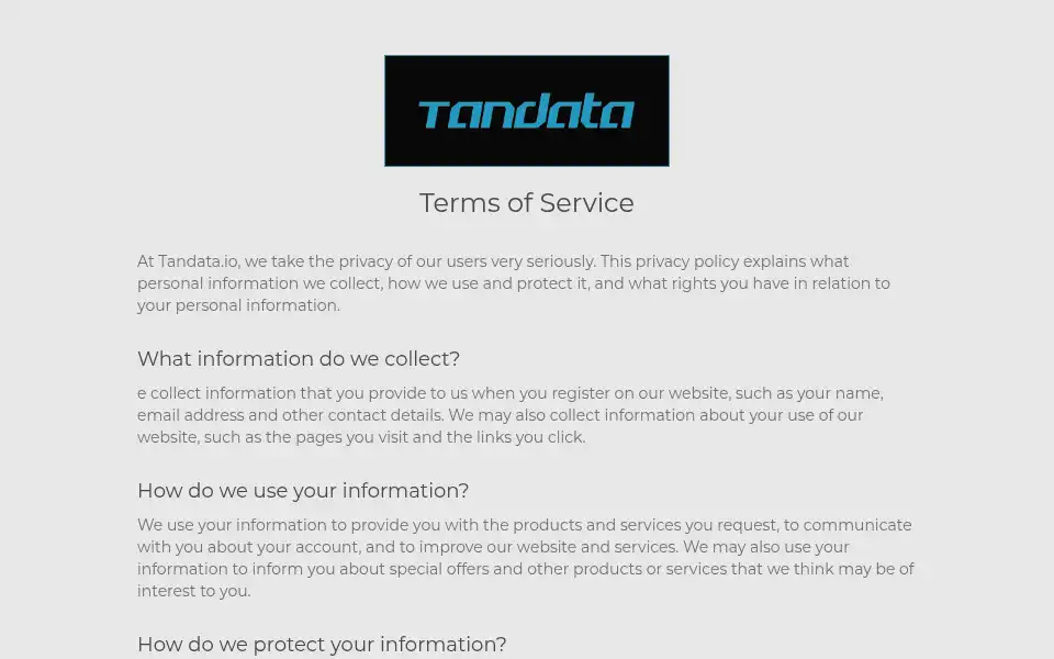 Screenshot of tandata.io
