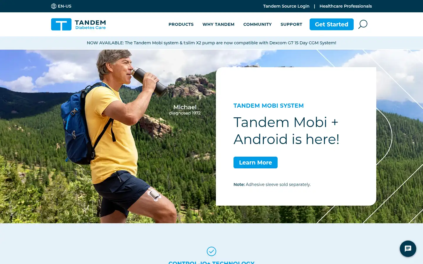 Screenshot of tandemdiabetes.com