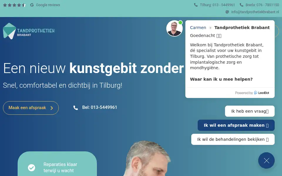 Screenshot of tandprothetiekbrabant.nl