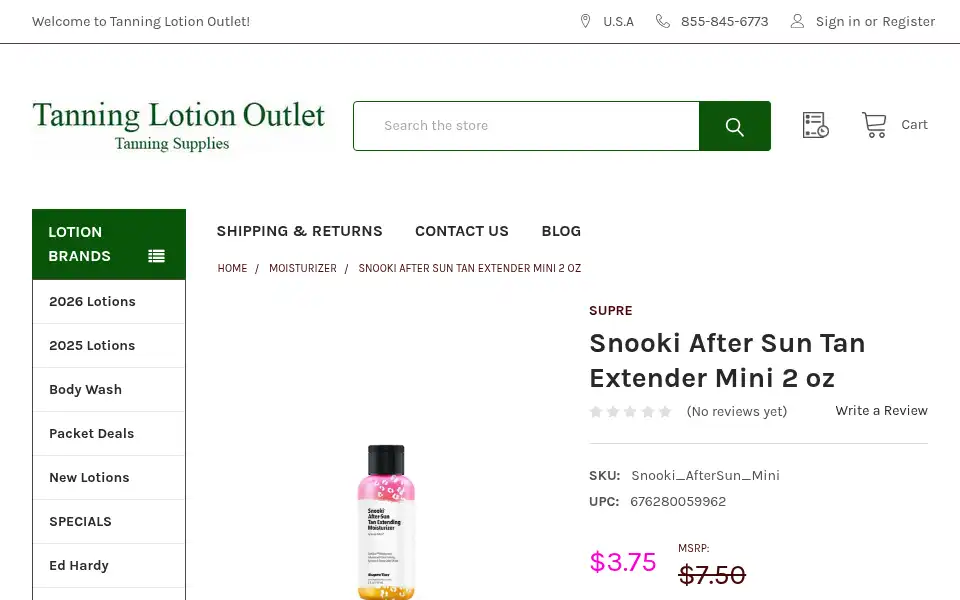 Screenshot of tanninglotionoutlet.com
