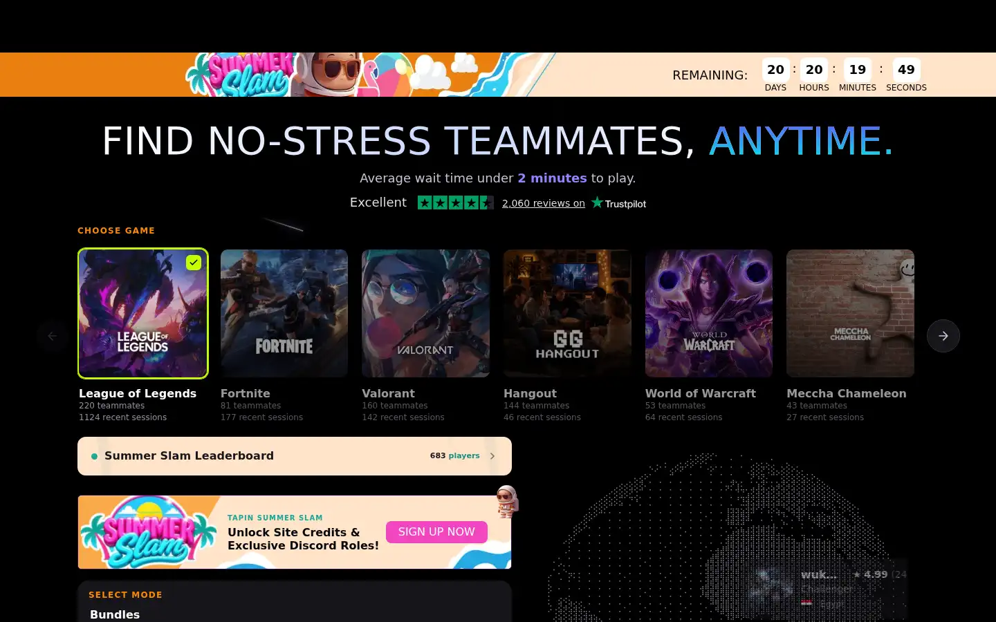 Screenshot of tapin.gg