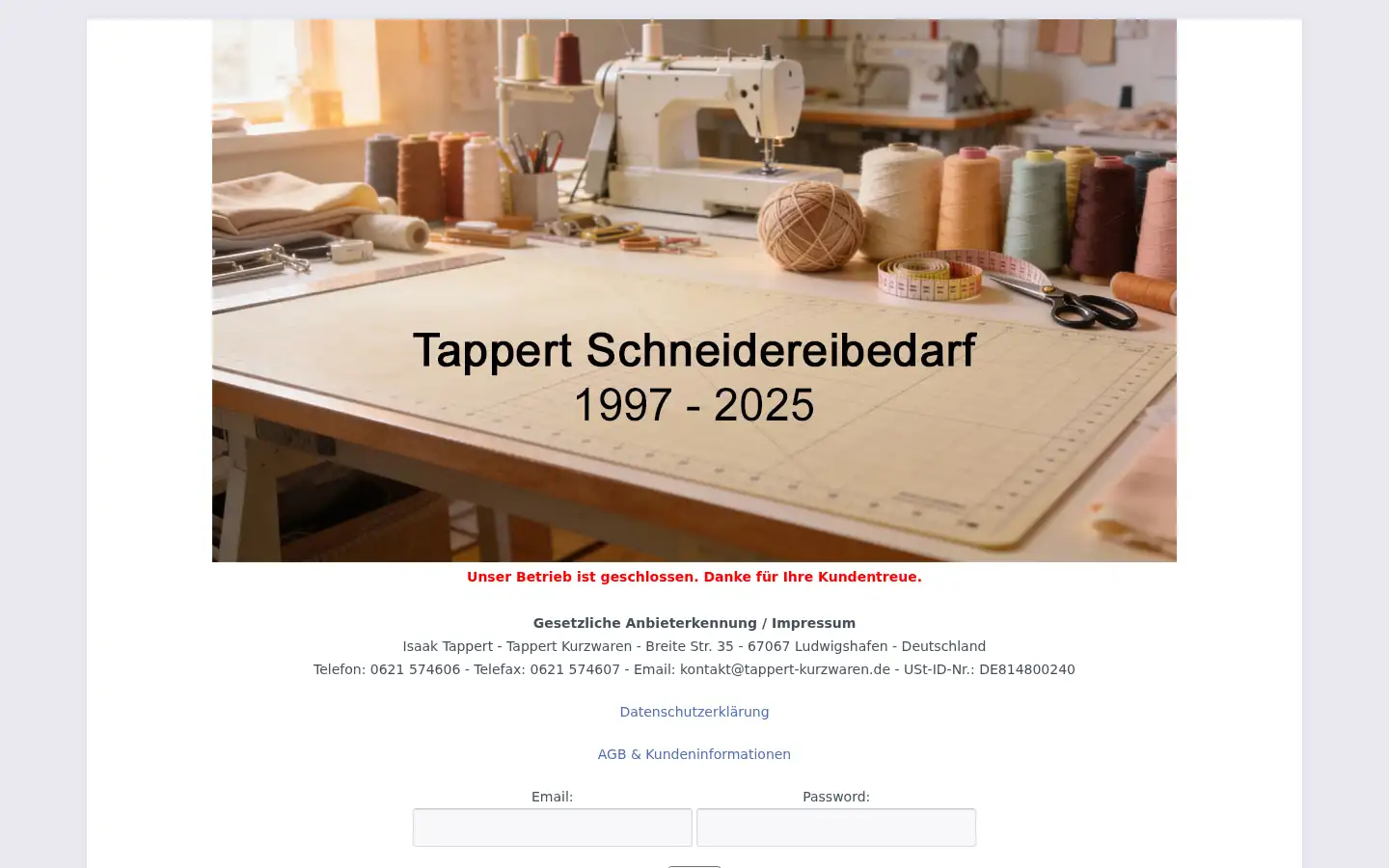 Screenshot of tappert-kurzwaren.de