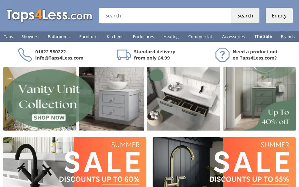 Screenshot of taps4less.com