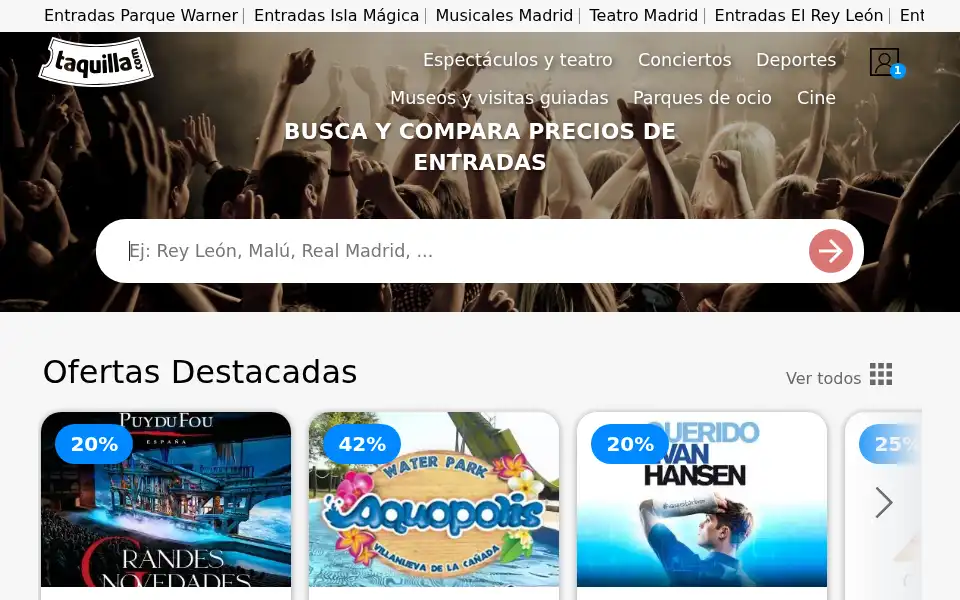 Screenshot of taquilla.com