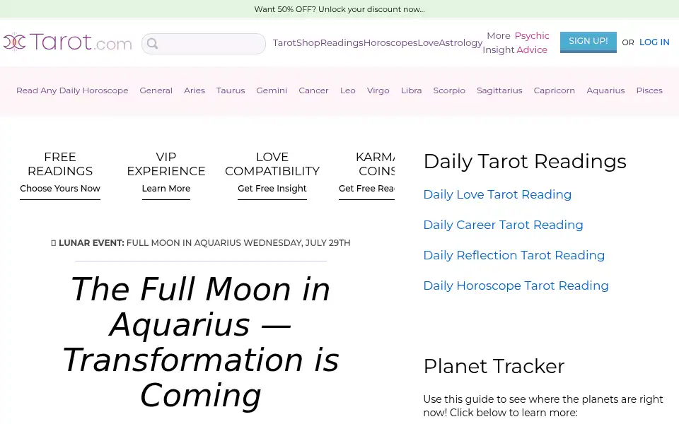 Screenshot of tarot.com