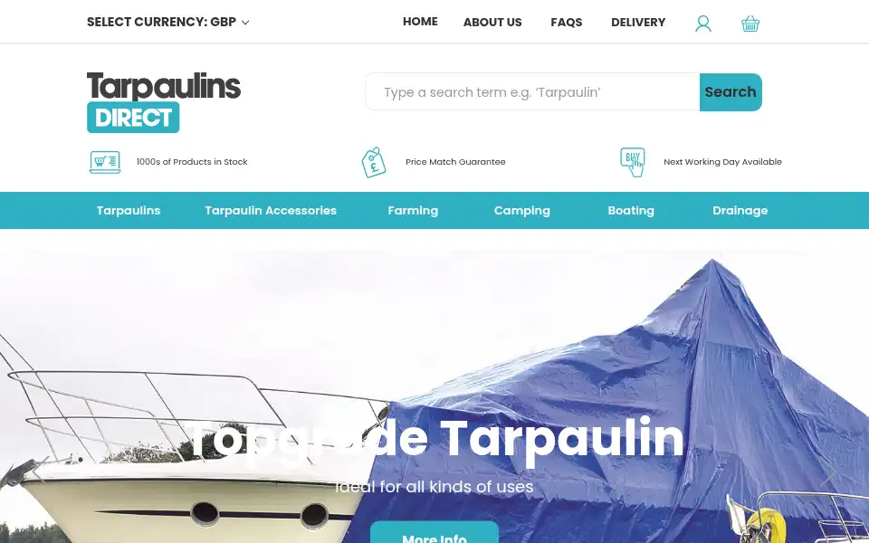 Screenshot of tarpaulinsdirect.co.uk