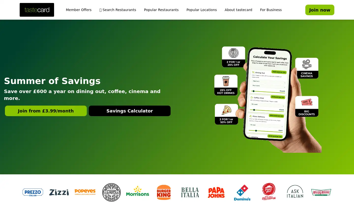 Screenshot of tastecard.co.uk