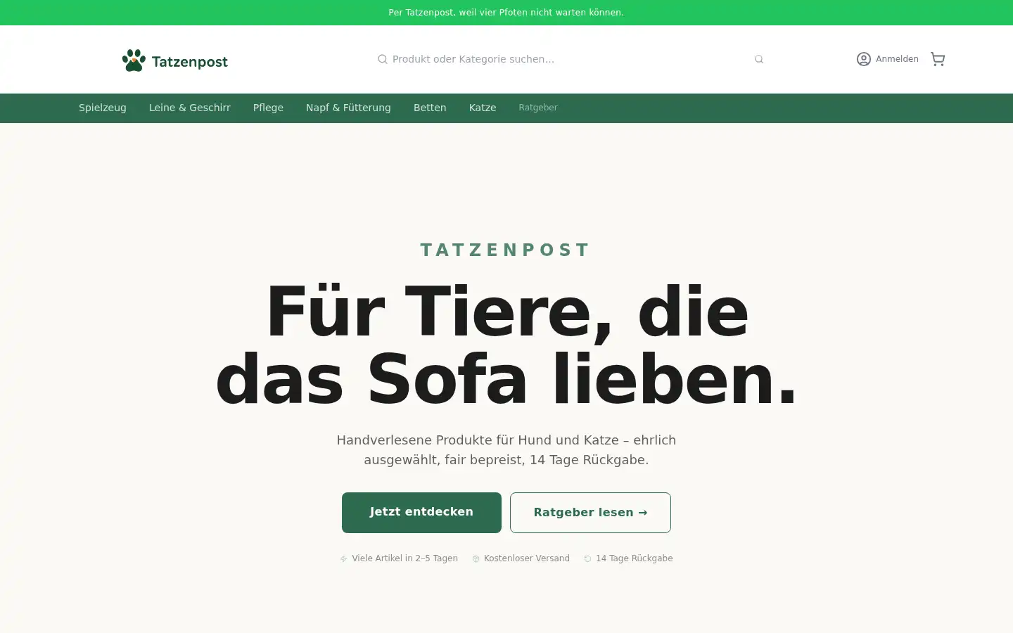 Screenshot of tatzenpost.de