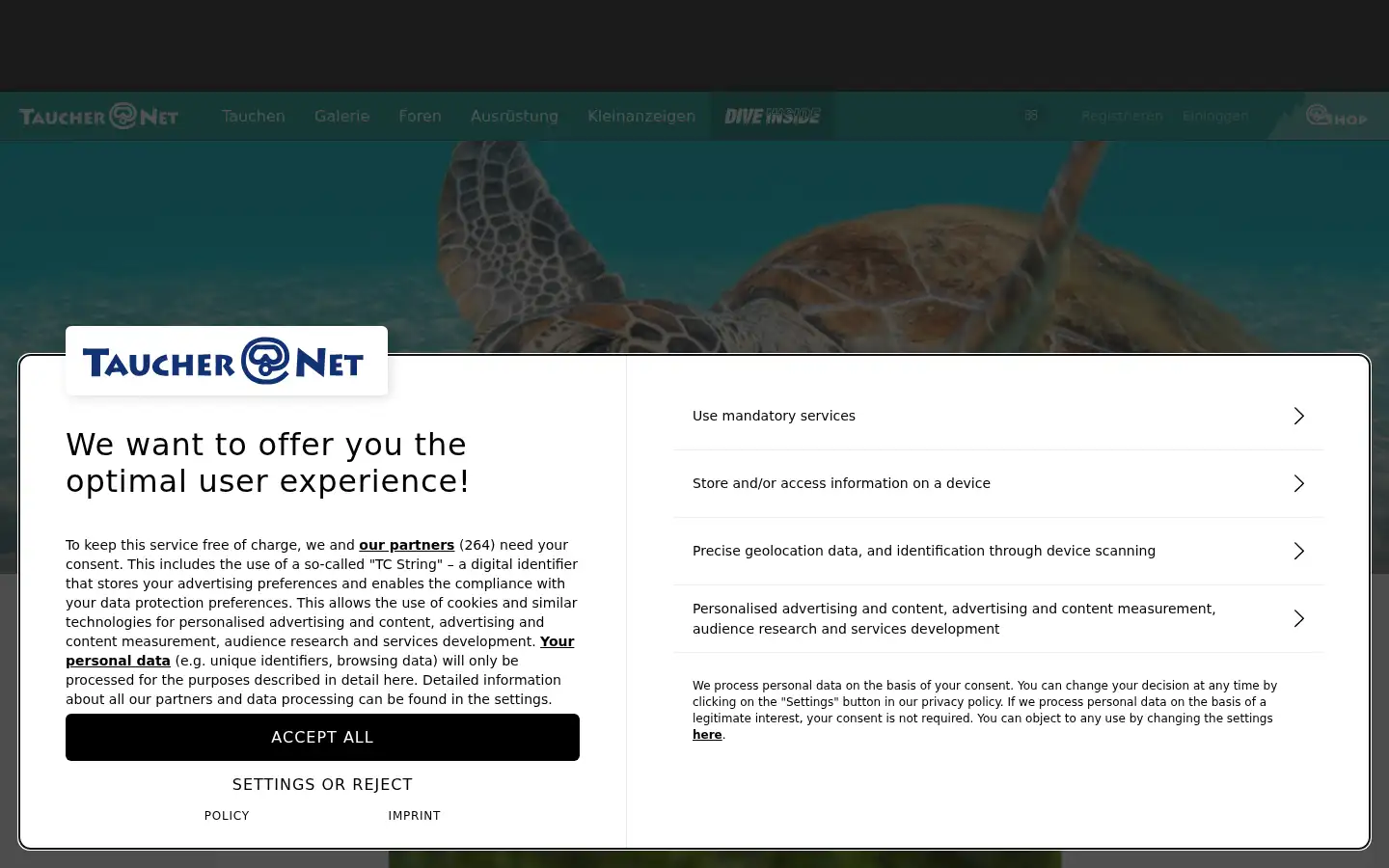 Screenshot of taucher.net