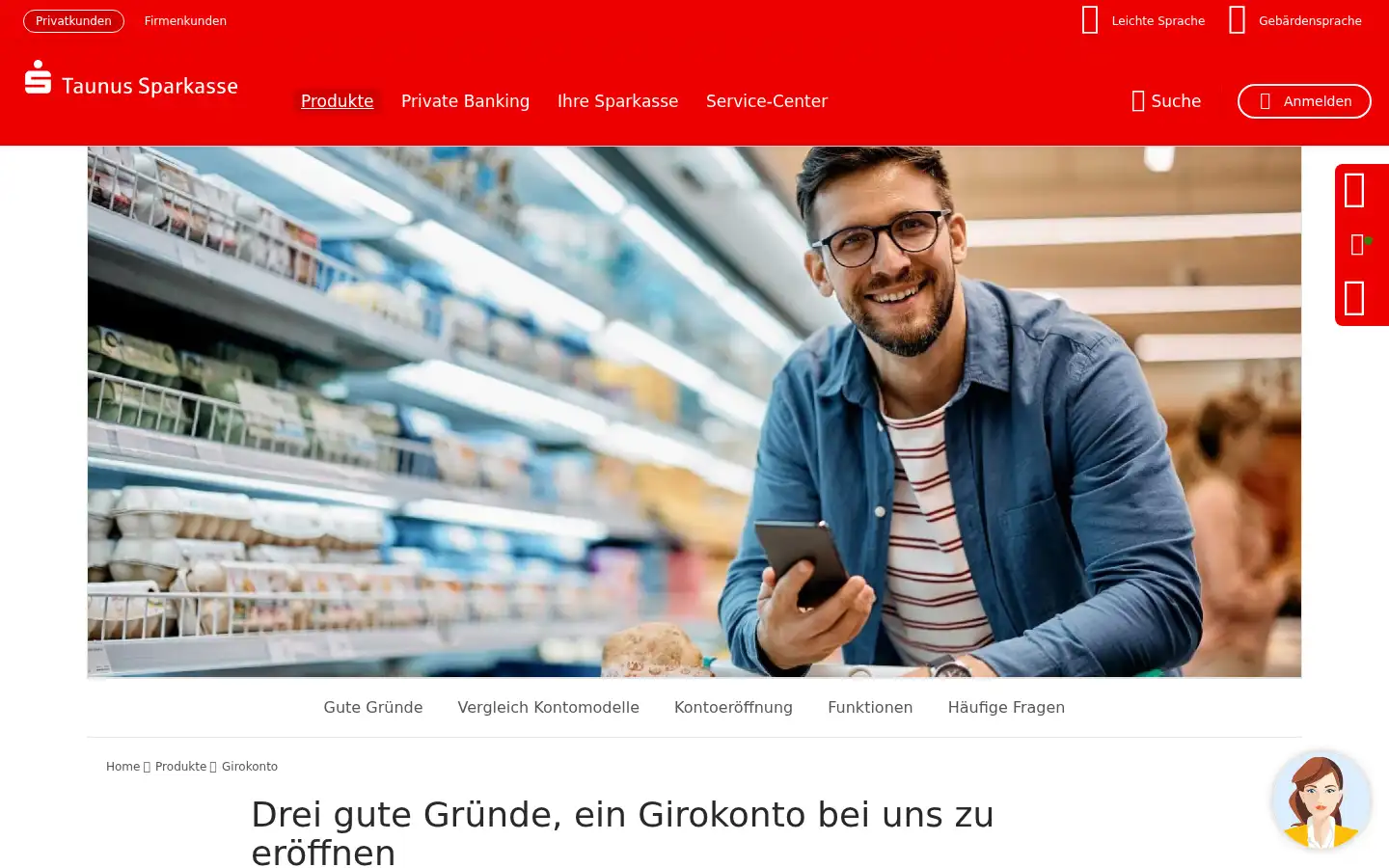 Screenshot of taunussparkasse.de